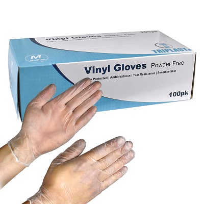 100 x Strong Clear Vinyl Powder Free Disposable Gloves - Medium Size